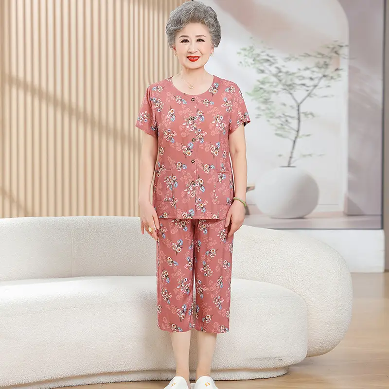 70-Yearold Cotton Silk Lady Suit Blue Floral - Image 20