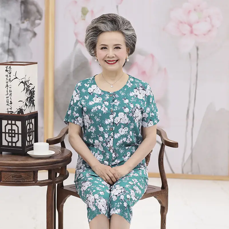 70-Yearold Cotton Silk Lady Suit Blue Floral - Image 2