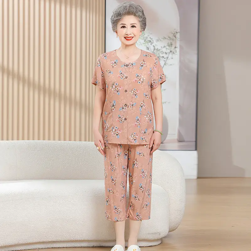 70-Yearold Cotton Silk Lady Suit Blue Floral - Image 21