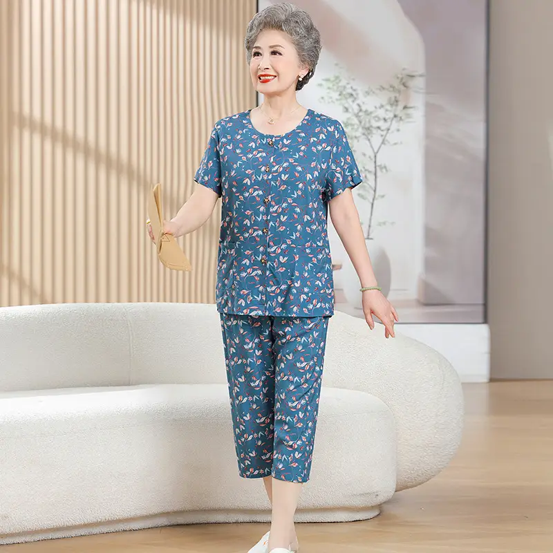 70-Yearold Cotton Silk Lady Suit Blue Floral - Image 23