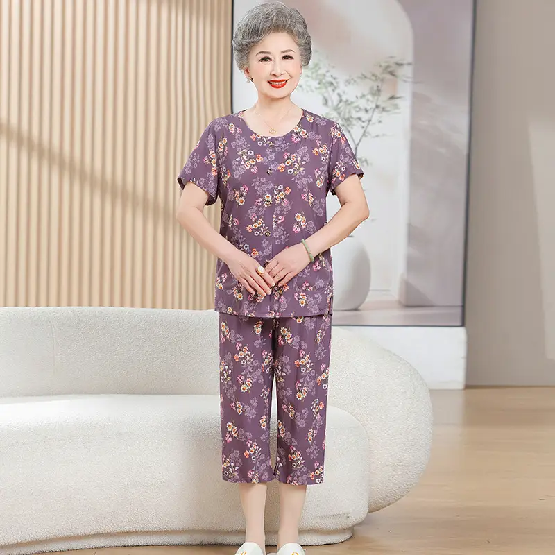 70-Yearold Cotton Silk Lady Suit Blue Floral - Image 24
