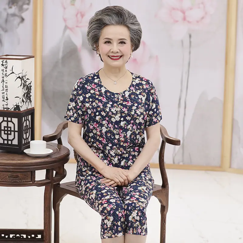 70-Yearold Cotton Silk Lady Suit Blue Floral - Image 3