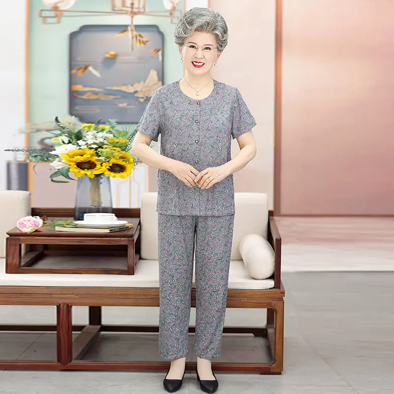 H-gray bottom leaves (short sleeve + trousers)