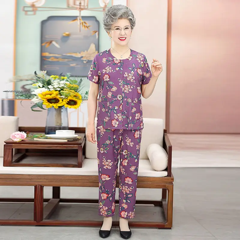 H-purple flowers (short sleeve + trousers)
