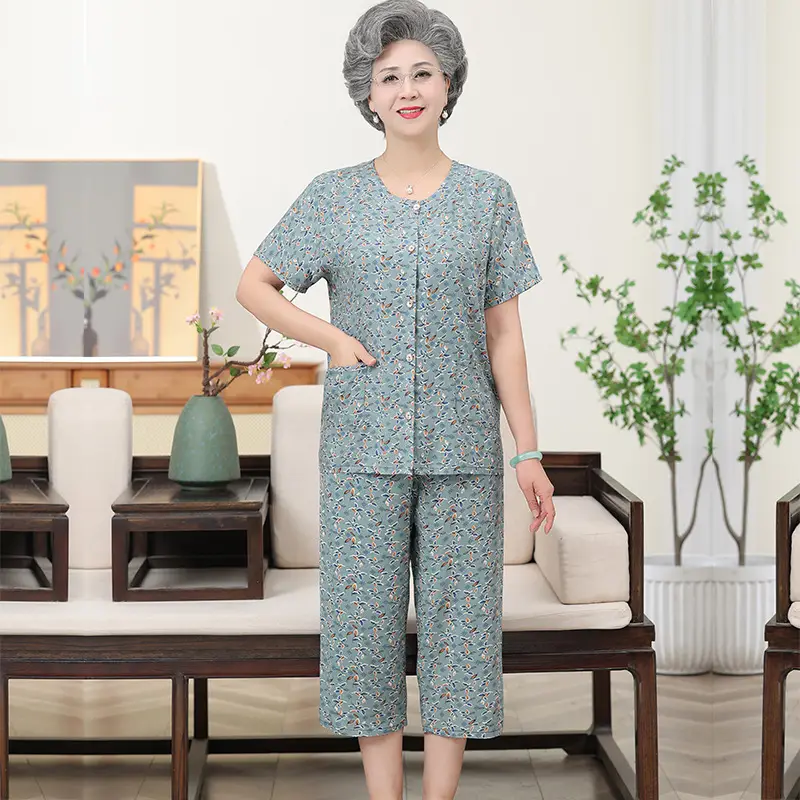 70-Yearold Cotton Silk Lady Suit Blue Floral - Image 25