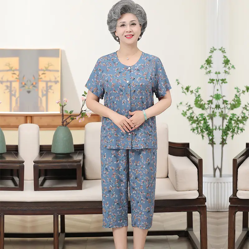 70-Yearold Cotton Silk Lady Suit Blue Floral - Image 26