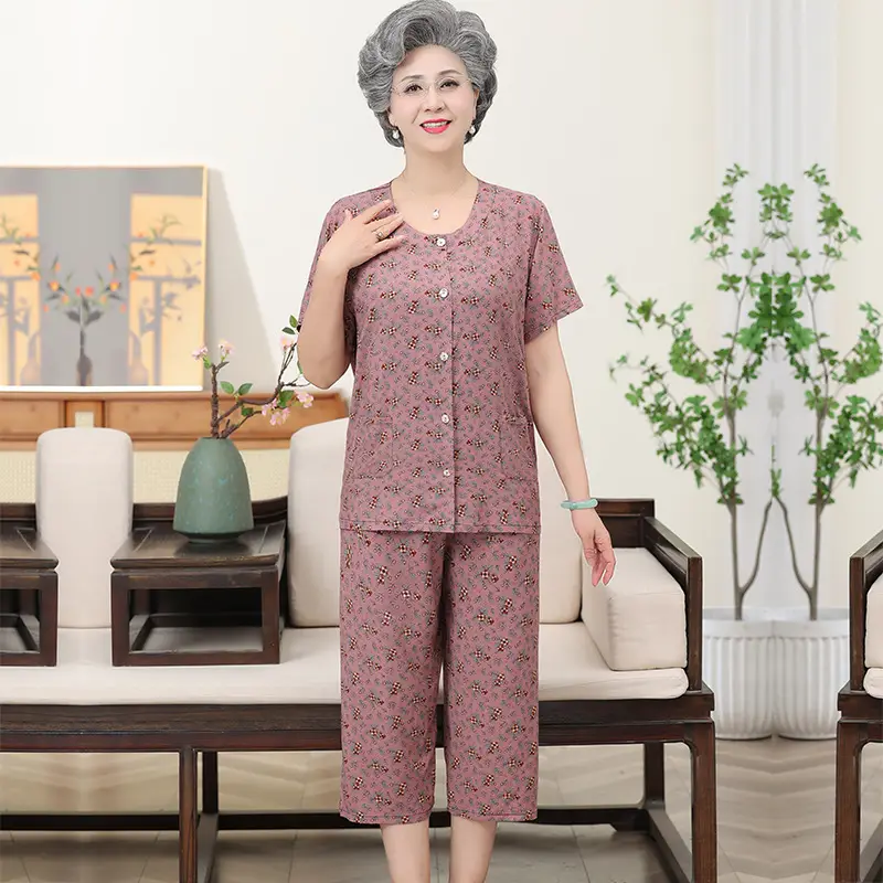 70-Yearold Cotton Silk Lady Suit Blue Floral - Image 28