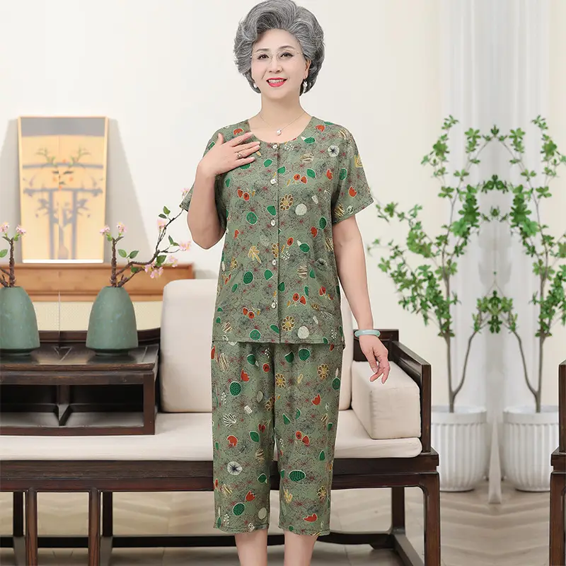 70-Yearold Cotton Silk Lady Suit Blue Floral - Image 29