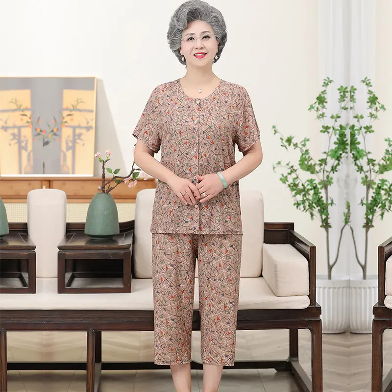 70-Yearold Cotton Silk Lady Suit Blue Floral - Image 30
