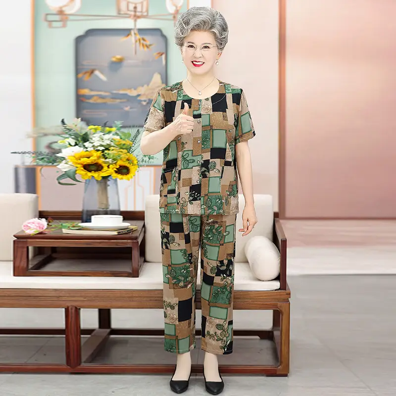 70-Yearold Cotton Silk Lady Suit Blue Floral - Image 35