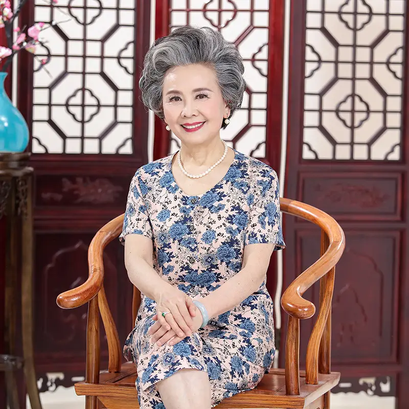 70-Yearold Cotton Silk Lady Suit Blue Floral - Image 9