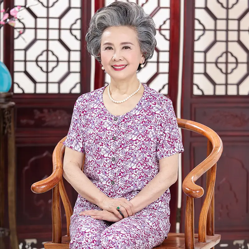 70-Yearold Cotton Silk Lady Suit Blue Floral - Image 10