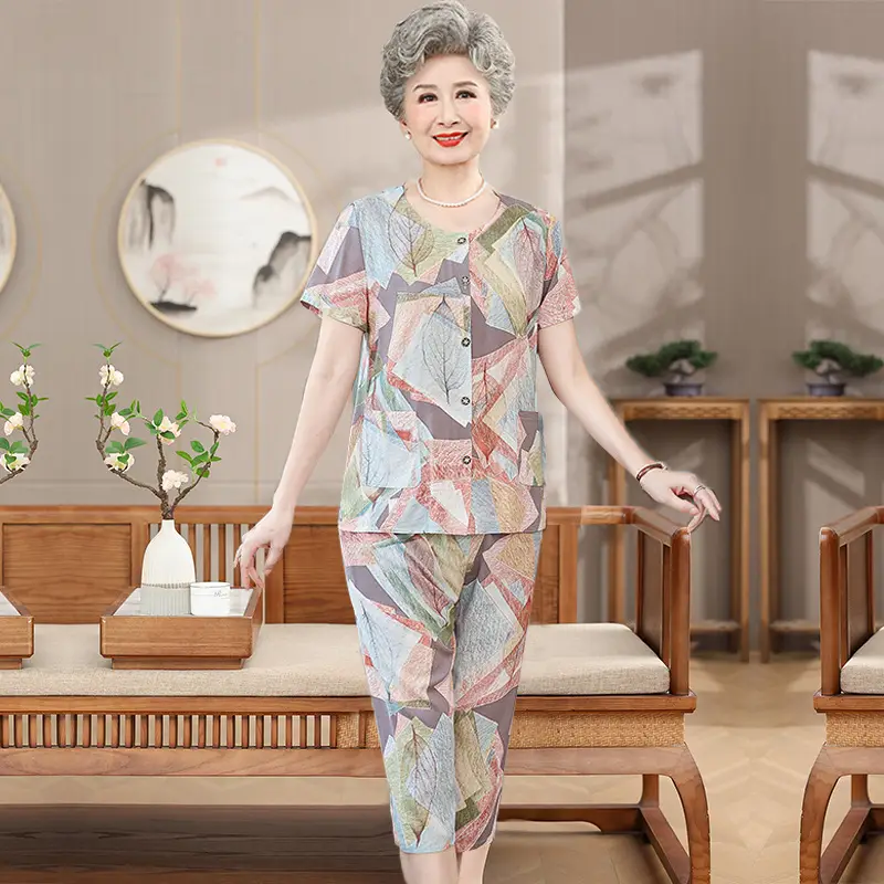 70-Yearold Cotton Silk Lady Suit Blue Floral - Image 14