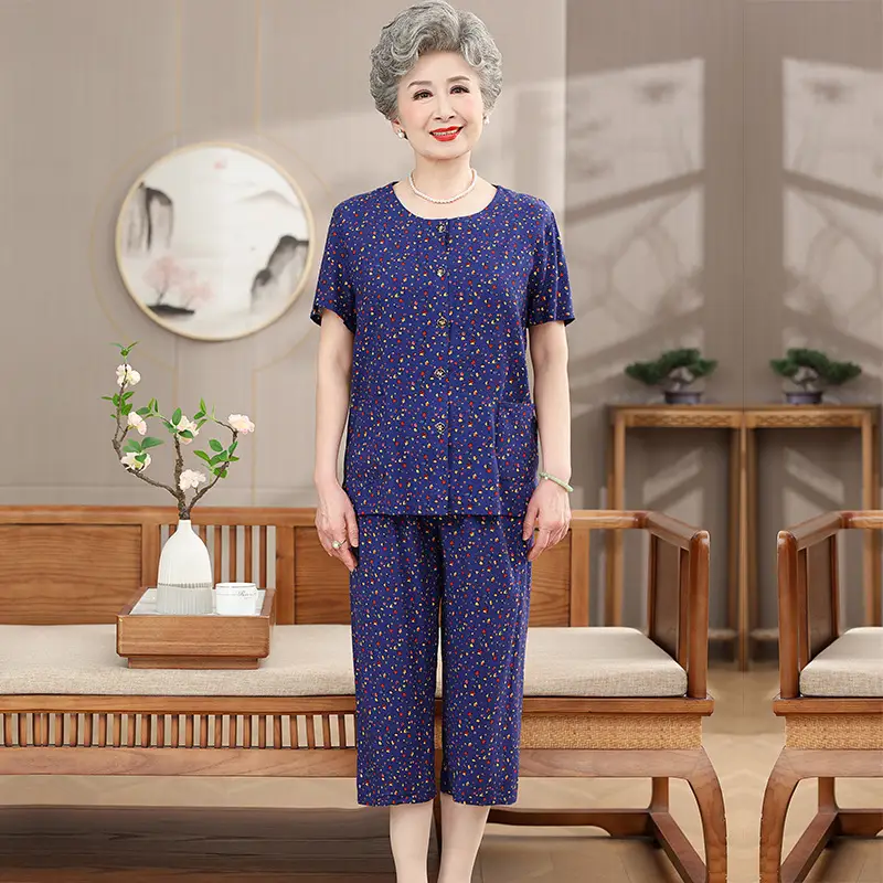 70-Yearold Cotton Silk Lady Suit Blue Floral - Image 17