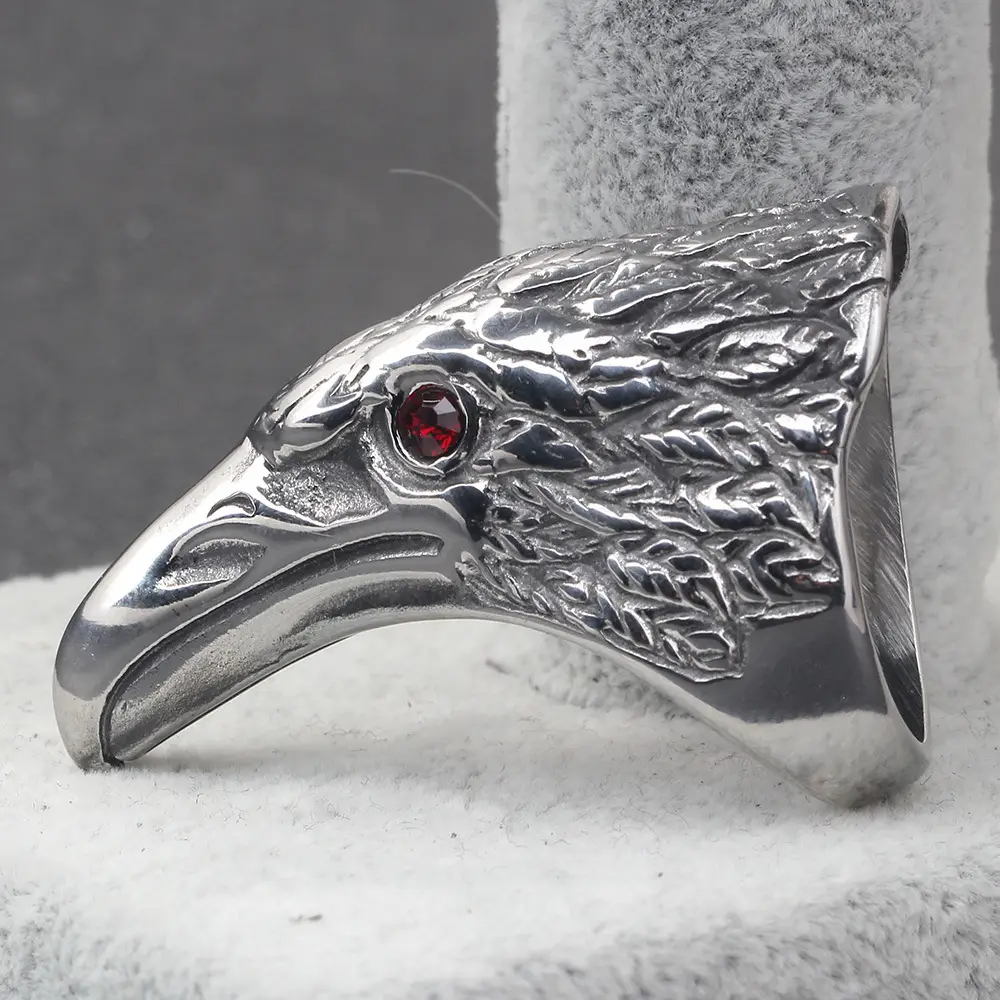 Retro Punk Stainless Steel Eagle Ring with Red Zircon Eye - Image 5
