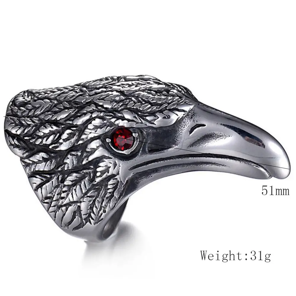 Retro Punk Stainless Steel Eagle Ring with Red Zircon Eye - Image 6