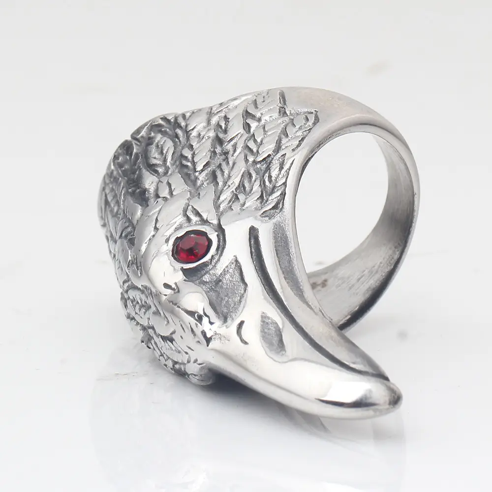 Retro Punk Stainless Steel Eagle Ring with Red Zircon Eye — feature 10