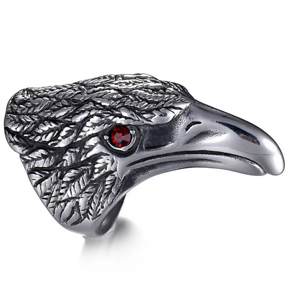 Retro Punk Stainless Steel Eagle Ring with Red Zircon Eye — feature 3