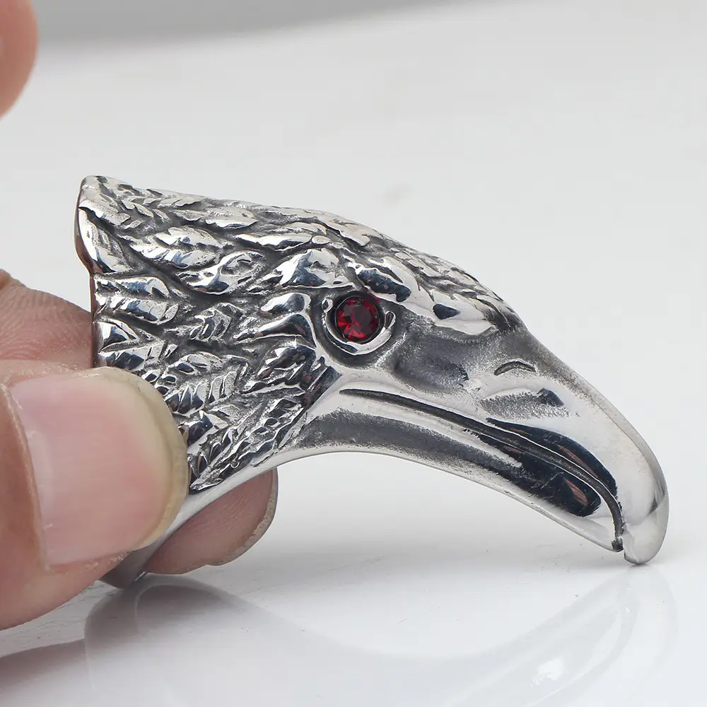 Retro Punk Stainless Steel Eagle Ring with Red Zircon Eye — feature 4