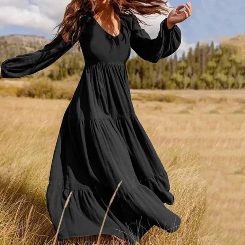 Large Swing Dress Black Green Orange Tiered Gown - Image 6