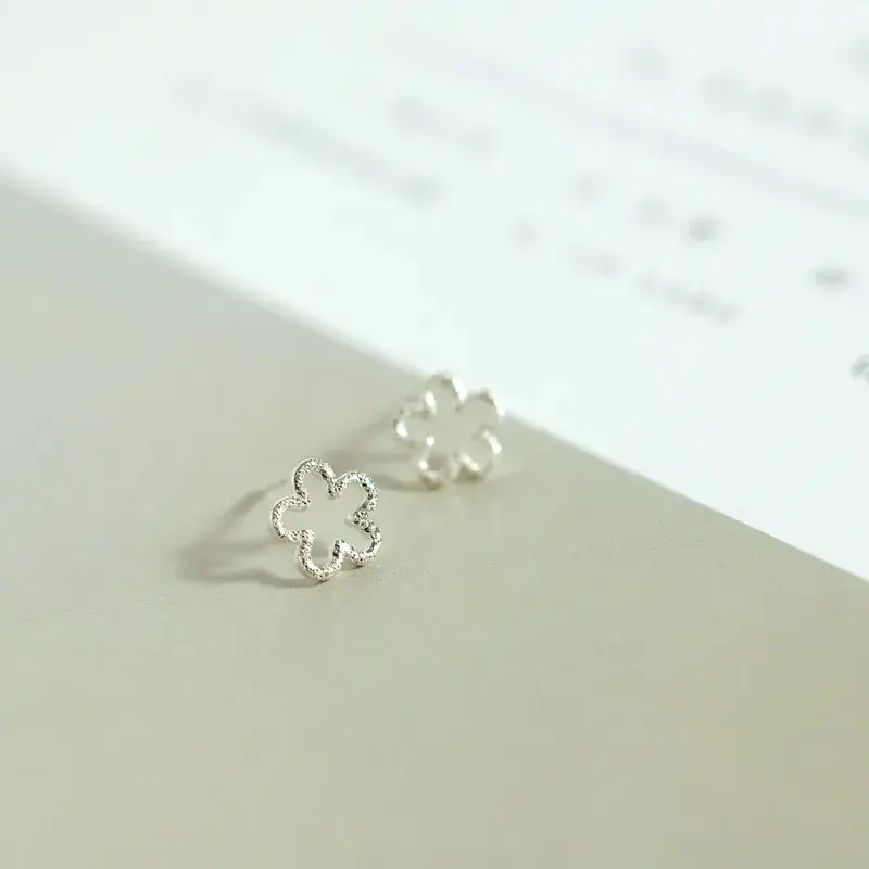 Frosted Plum Blossom Earrings S925 Silver Small - Image 3