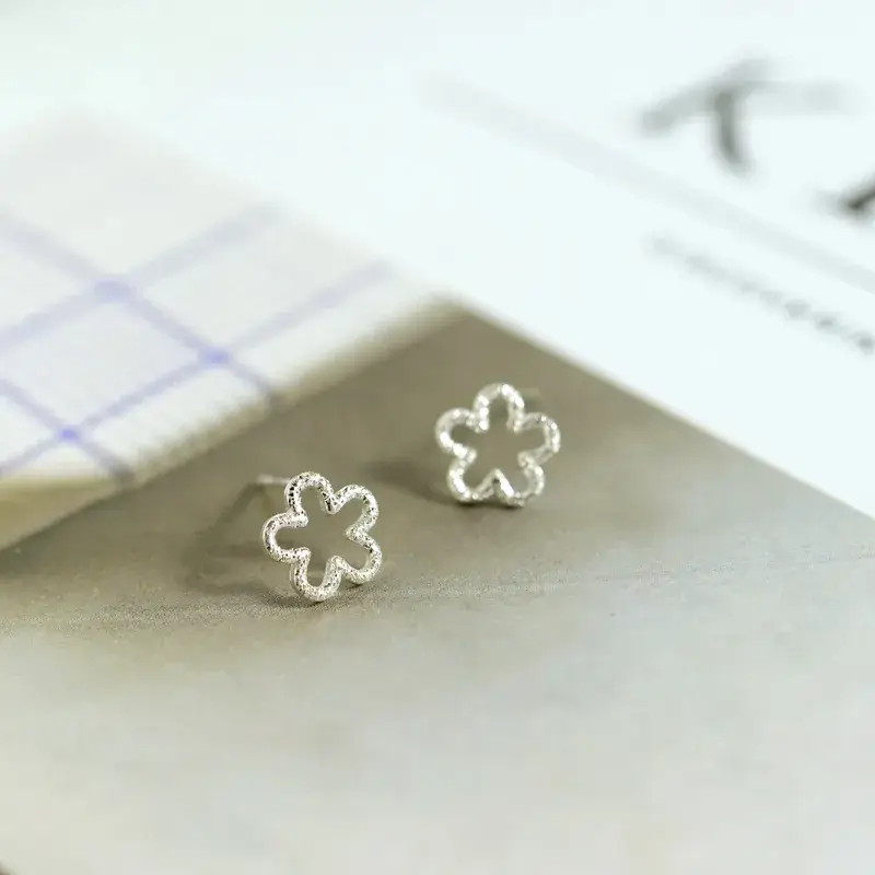Frosted Plum Blossom Earrings S925 Silver Small - Image 4