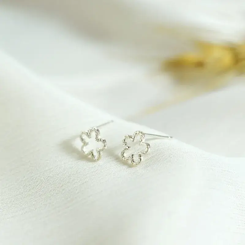 Frosted Plum Blossom Earrings S925 Silver Small - Image 5