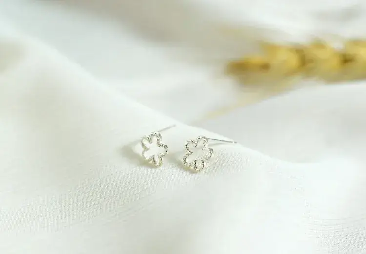 Frosted Plum Blossom Earrings S925 Silver Small — feature 3