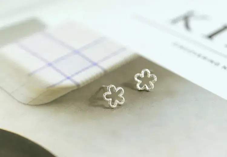 Frosted Plum Blossom Earrings S925 Silver Small — feature 4