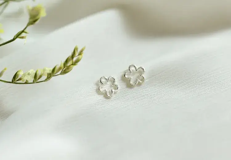 Frosted Plum Blossom Earrings S925 Silver Small — feature 8