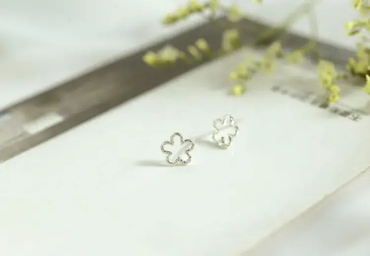 Frosted Plum Blossom Earrings S925 Silver Small — feature 9