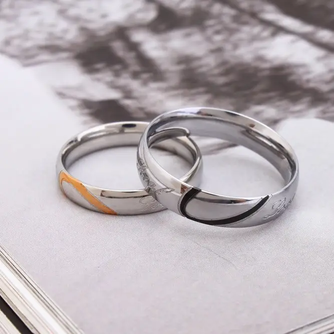 Korean Titanium Steel Love Rings Black Gold - Image 3