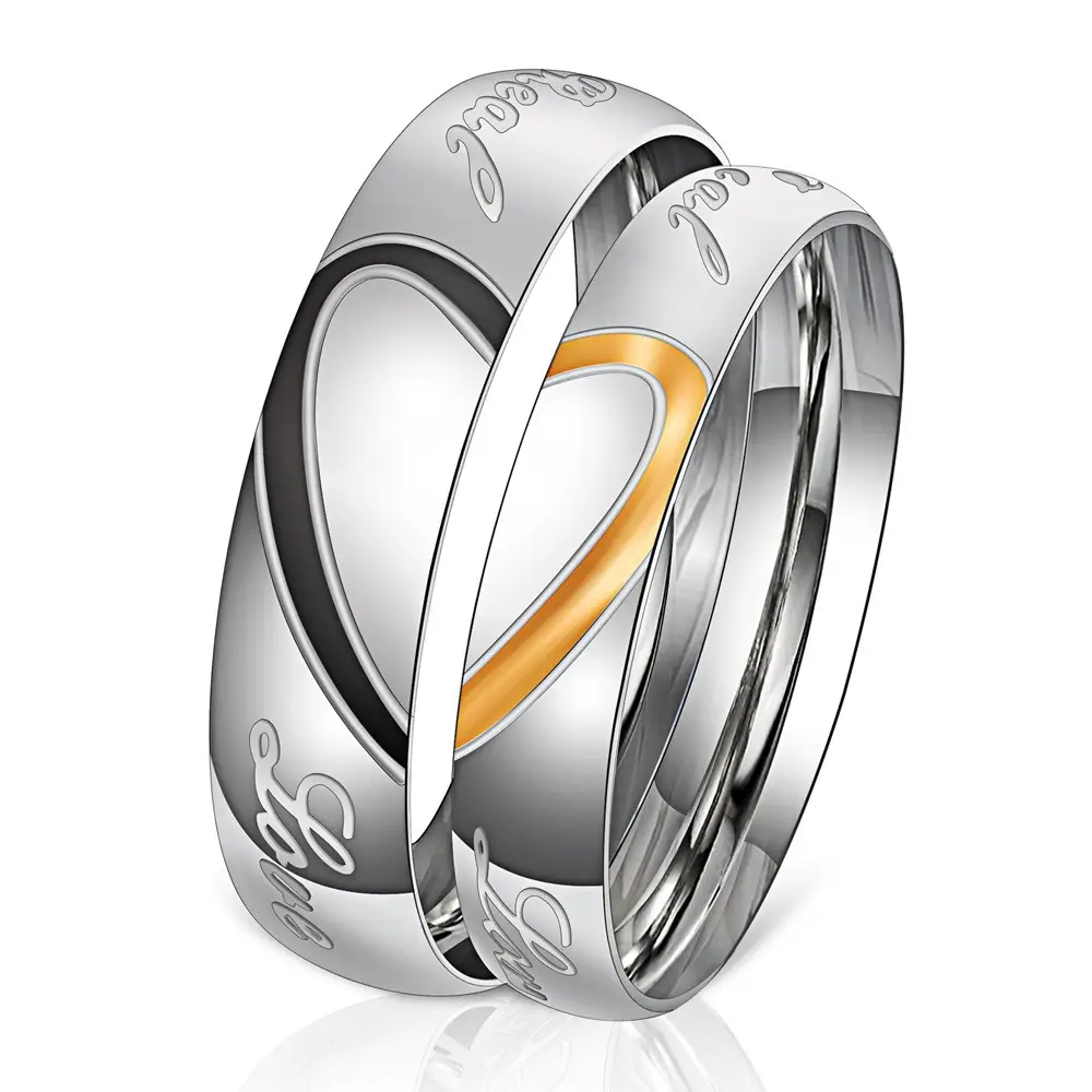 Korean Titanium Steel Love Rings Black Gold - Image 5