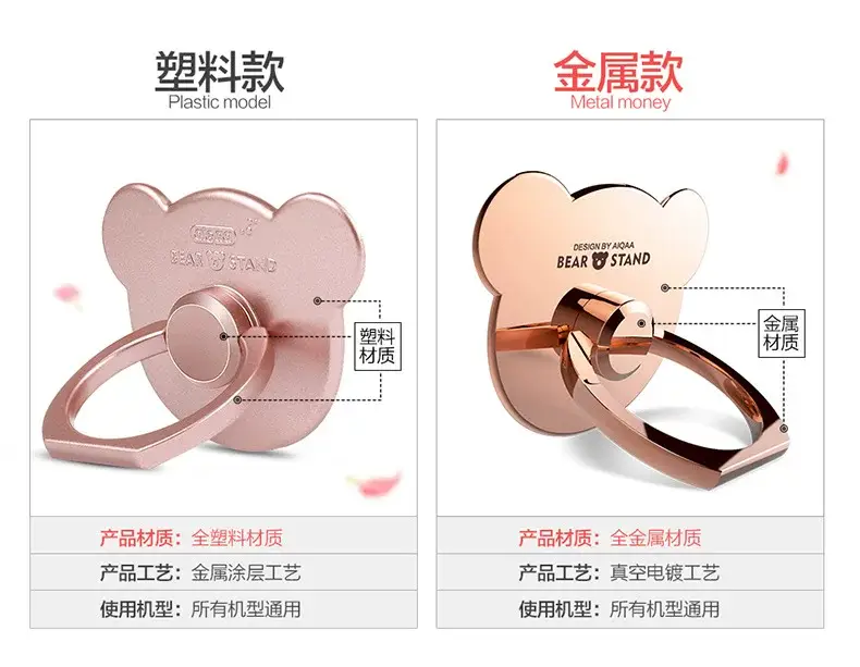 Rose Gold Heart Branded Mobile Phone Ring Bracket for Anti-Lost Ladies — feature 3