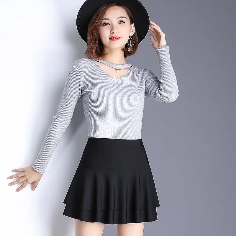 Red Square Dance Skirt Double Layer High Waist