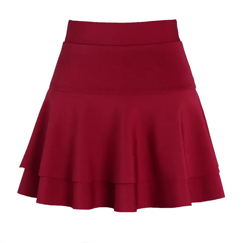 Red Square Dance Skirt Double Layer High Waist
