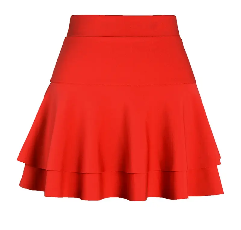 Red Square Dance Skirt Double Layer High Waist