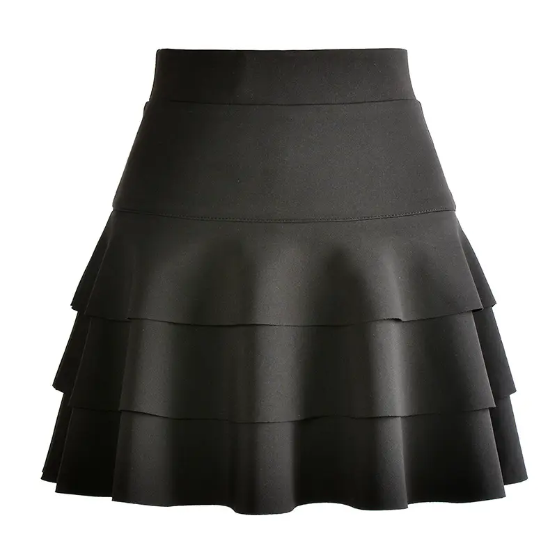 Red Square Dance Skirt Double Layer High Waist