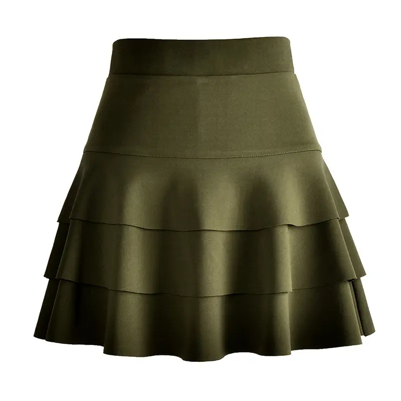 Red Square Dance Skirt Double Layer High Waist