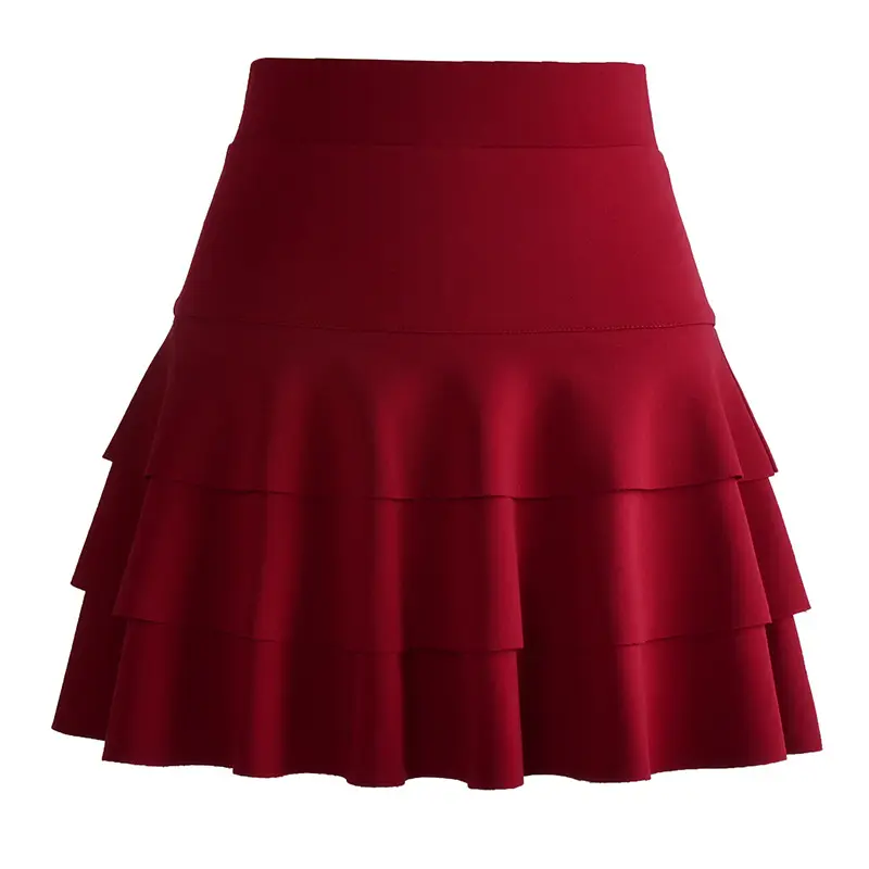 Red Square Dance Skirt Double Layer High Waist