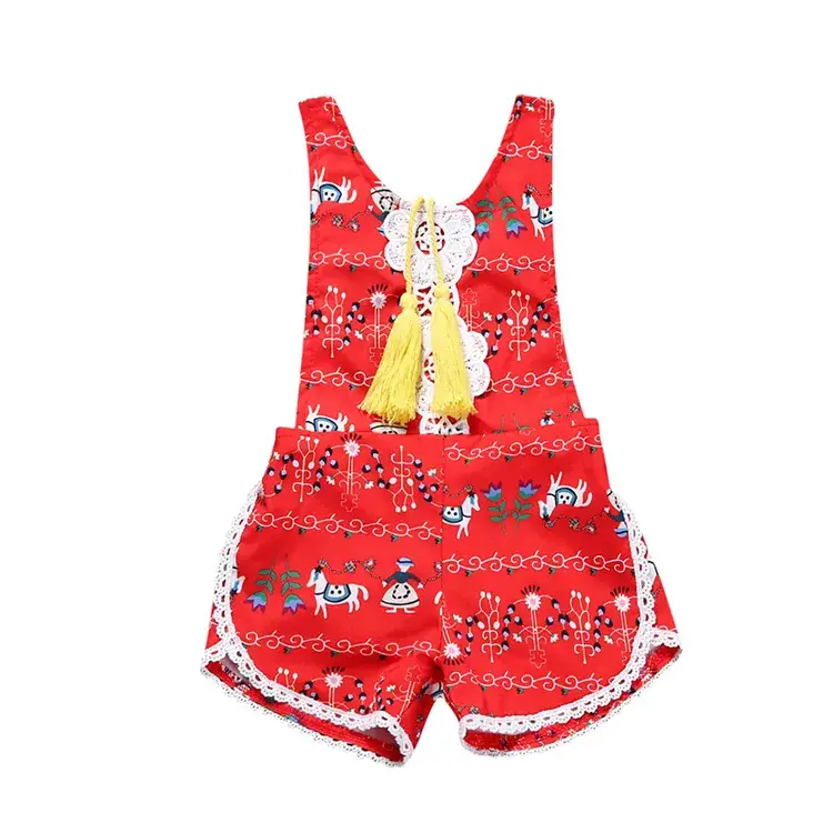 Girls Sleeveless Printed Tassel Shorts Set - Image 5