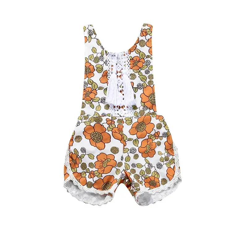 Girls Sleeveless Printed Tassel Shorts Set - Image 6