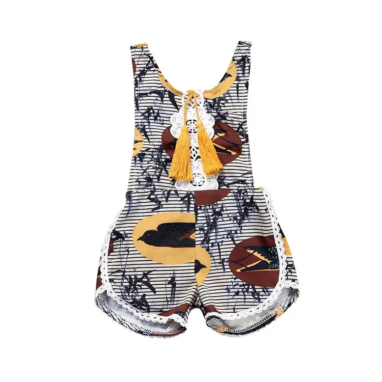 Girls Sleeveless Printed Tassel Shorts Set - Image 2