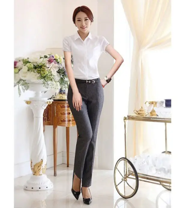 2023 White Short Sleeve Professional Shirt for Women - Image 7