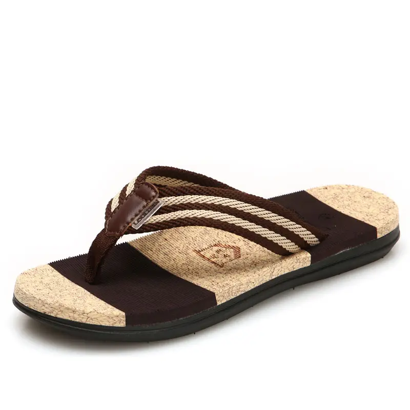 Cross-border Plus Size Beach Flip Flops Men Brown Non-Slip Rubber