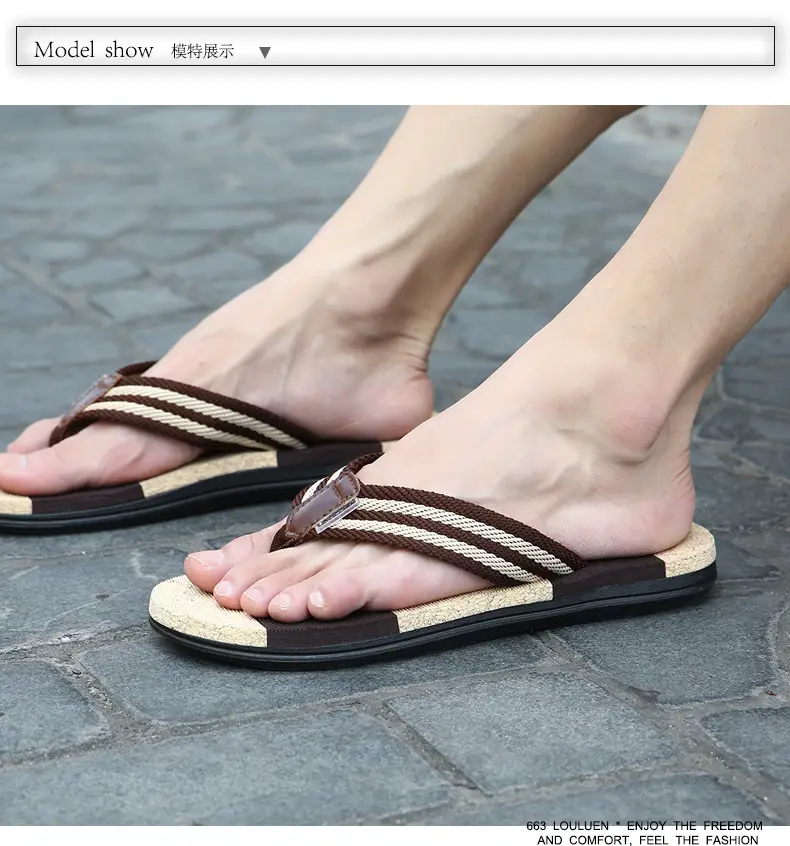 Cross-border Plus Size Beach Flip Flops Men Brown Non-Slip Rubber — feature 7