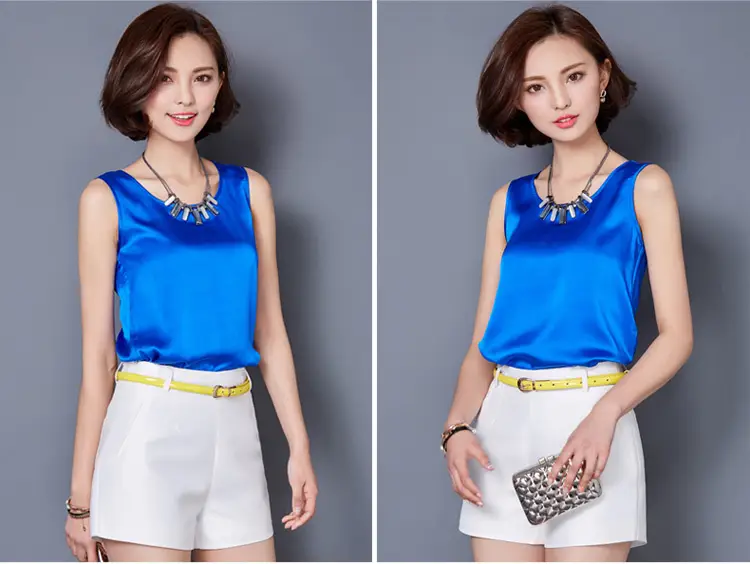 Women Sleeveless Green Satin Top with Choker — feature 16