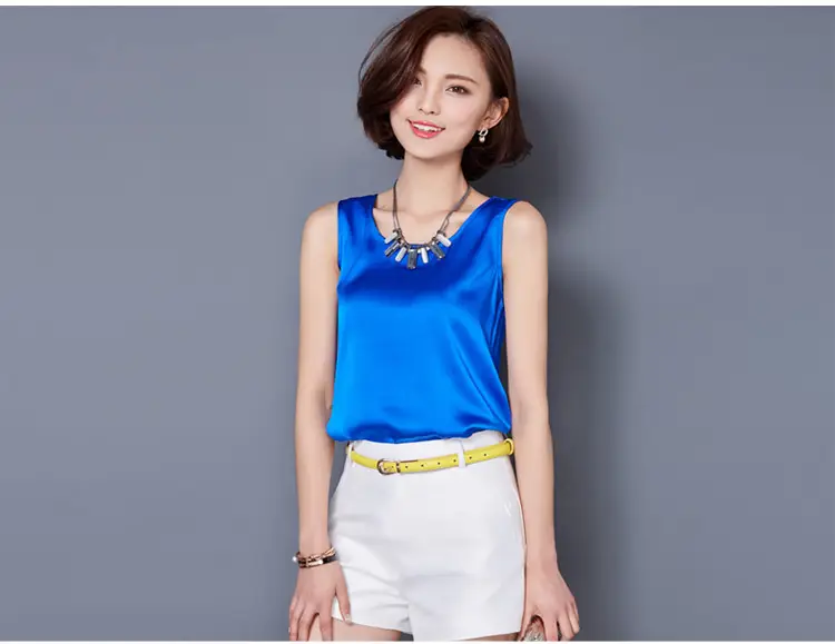 Women Sleeveless Green Satin Top with Choker — feature 18