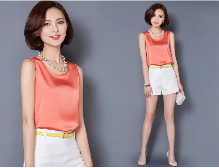 Women Sleeveless Green Satin Top with Choker — feature 26