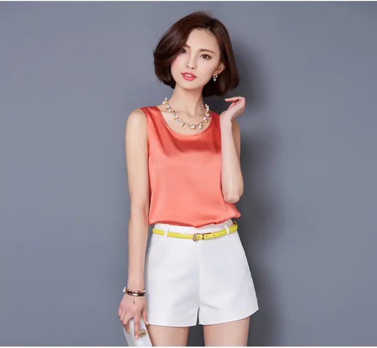 Women Sleeveless Green Satin Top with Choker — feature 27